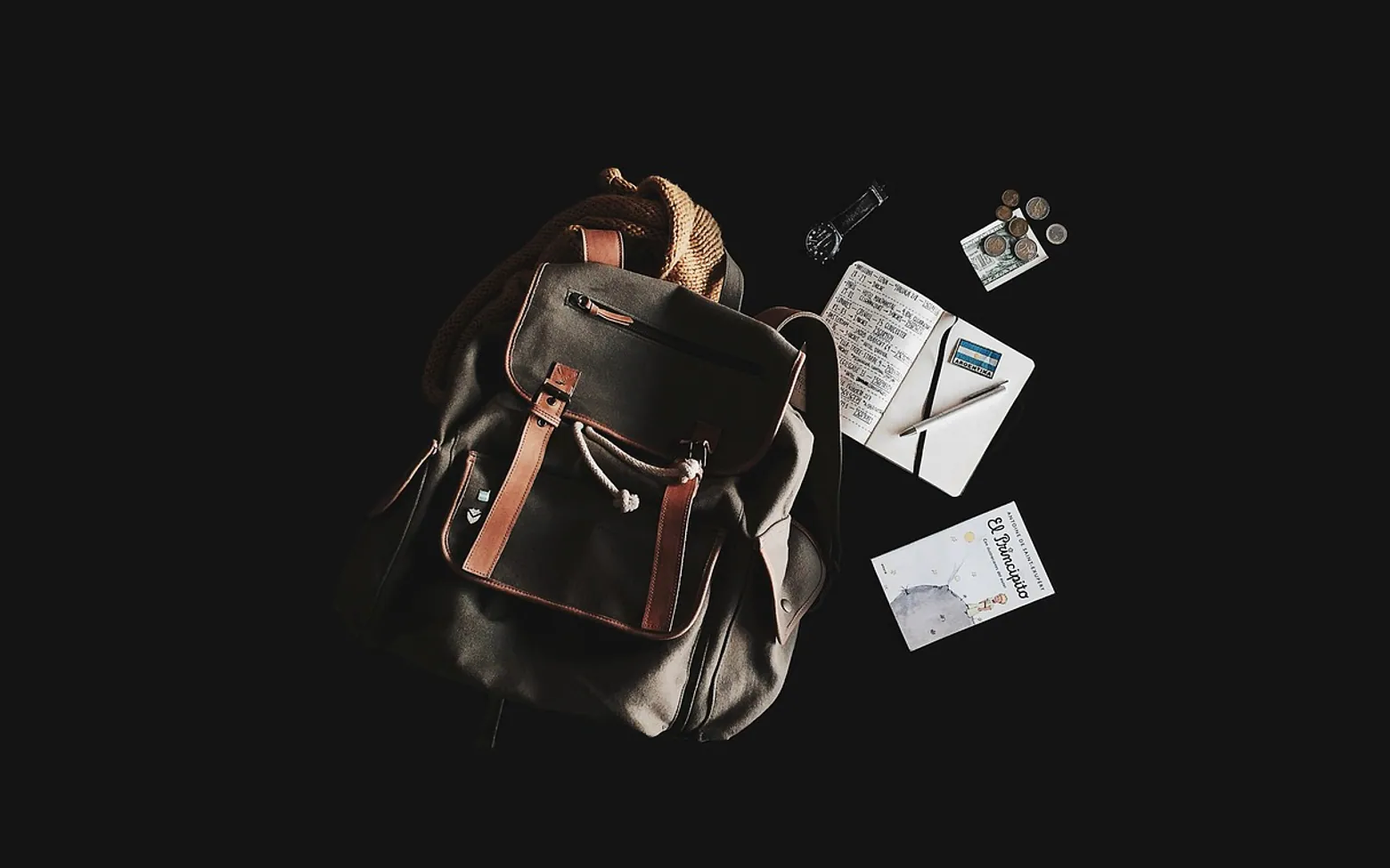 Backpack, book and travel bag
