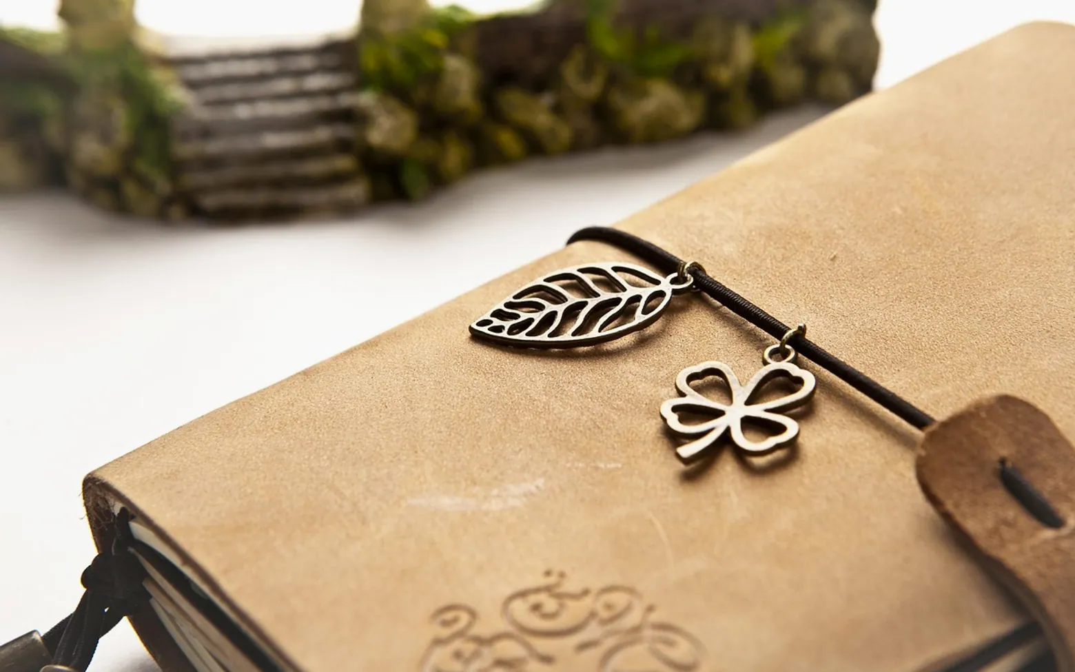 Notebook, book and leather
