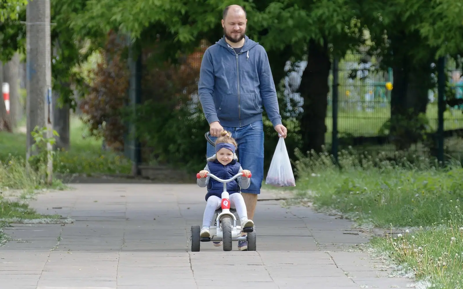 Father and son, walking and park